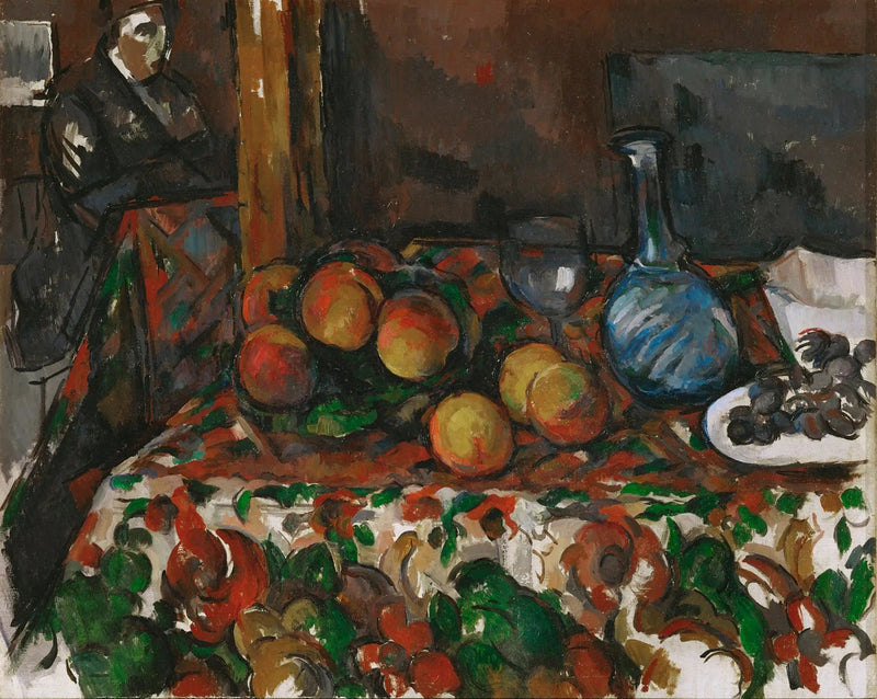 Perziken, karaf en figuur - Paul Cézanne