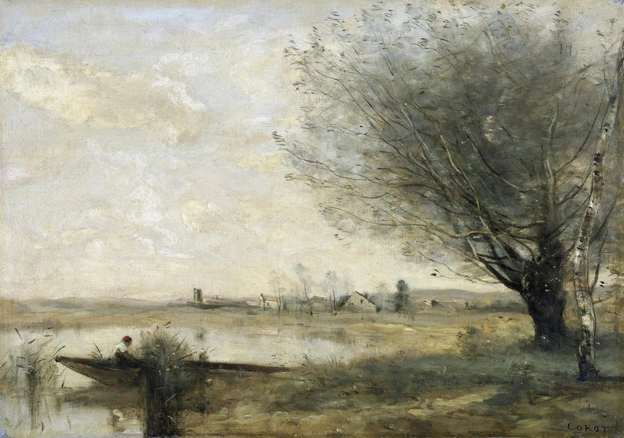 Vissersboot aangemeerd aan een oever - Jean-Baptiste Camille Corot