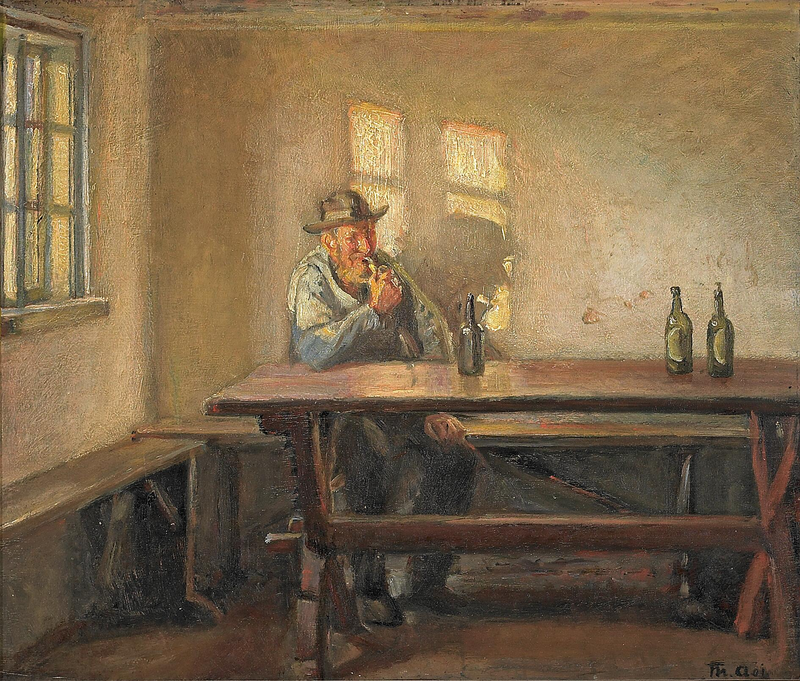 Pêcheur dans la boutique de Brøndum. - Michael Peter Ancher