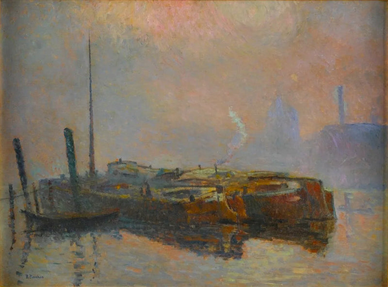 Péniches in de mist - Robert Antoine Pinchon