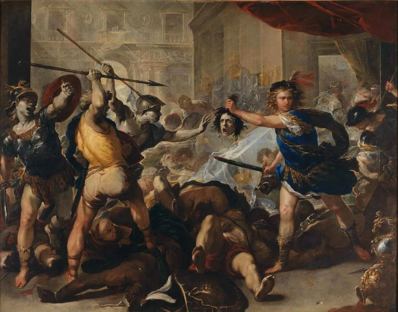 Perzée veranderde Phinees en zijn metgezellen in steen - Luca Giordano