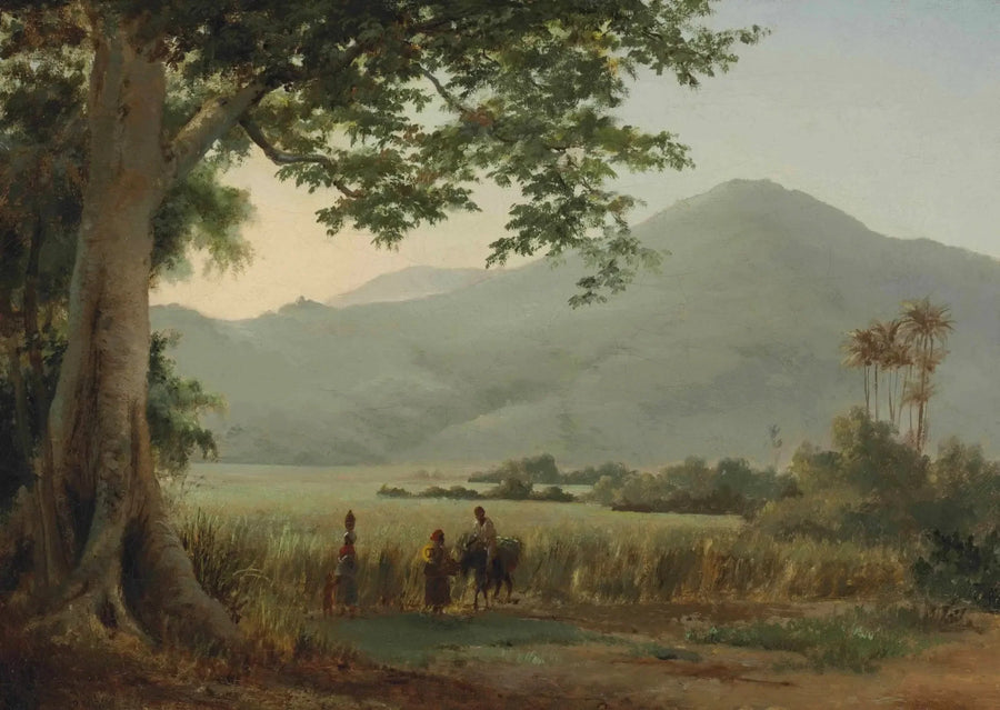 Personen die aan de rand van een pad discussiëren - Camille Pissarro