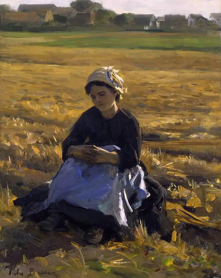 Kleine zwerver zittend in het veld - Jules Breton