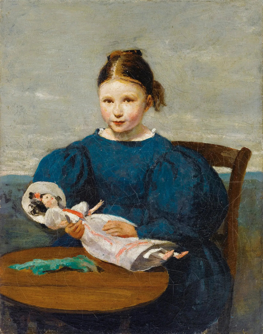 Klein meisje met een pop - Jean-Baptiste Camille Corot