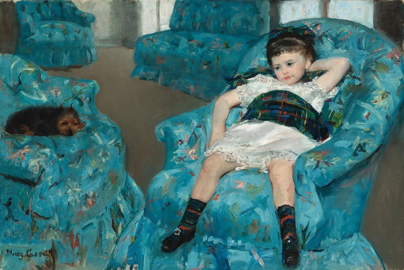 Klein Meisje in een blauwe fauteuil - Mary Cassatt