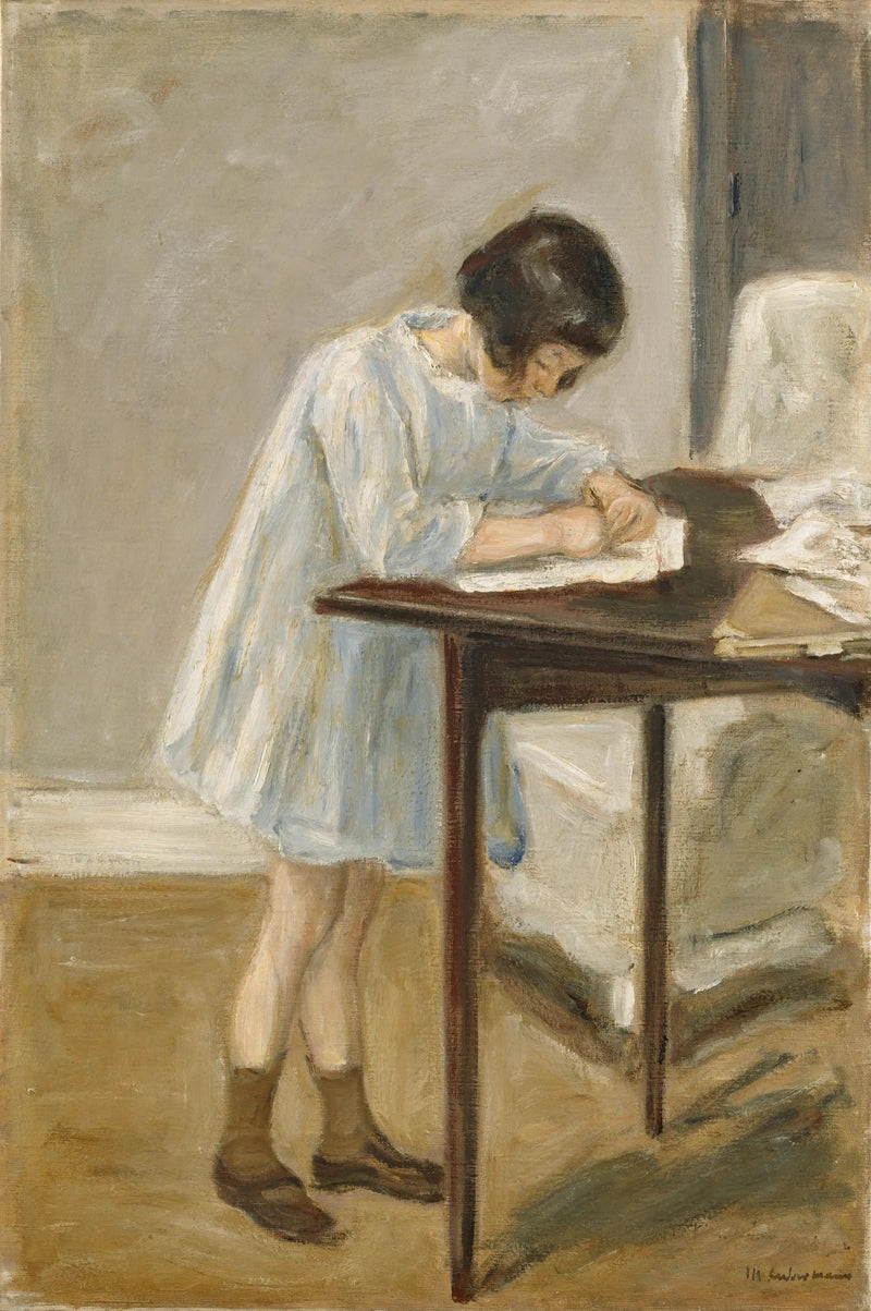 Kleindochter (staande dochter die aan het schrijven is) - Max Liebermann