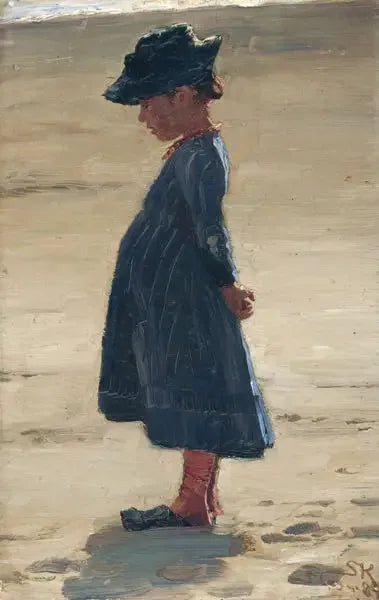 Klein meisje dat op het zuiden strand van Skagen staat - Peder Severin Krøyer
