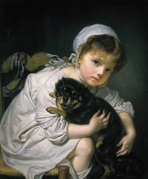 Jonge meisje en haar hond - Jean-Baptiste Greuze