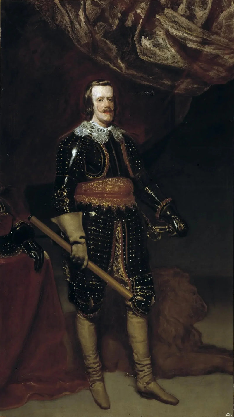 Filips IV met harnas, met een leeuw aan zijn voeten - Diego Velázquez