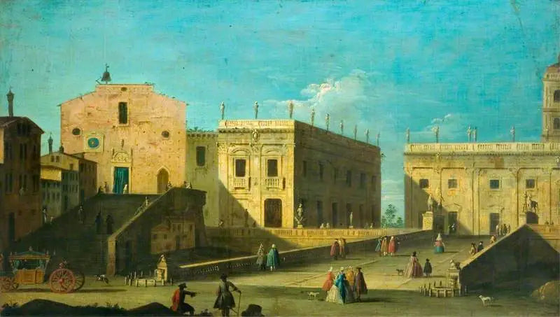 Piazza del Campidoglio, Rome, met Santa Maria in Aracoeli aan de linkerkant - Canaletto