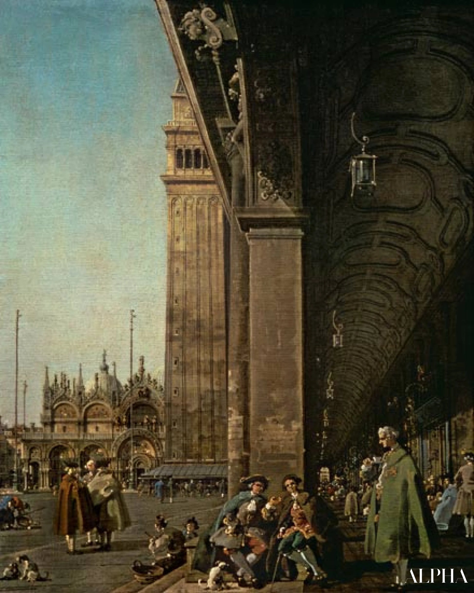 Piazza di San Marco : vue vers l'est depuis le coin sud-ouest et la colonnade du Procuratie Nuo - Canal Giovanni Antonio - Reproductions de tableaux et peintures haut de gamme