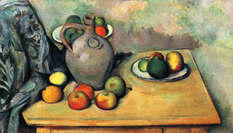 Kruik en fruit op een tafel - Paul Cézanne