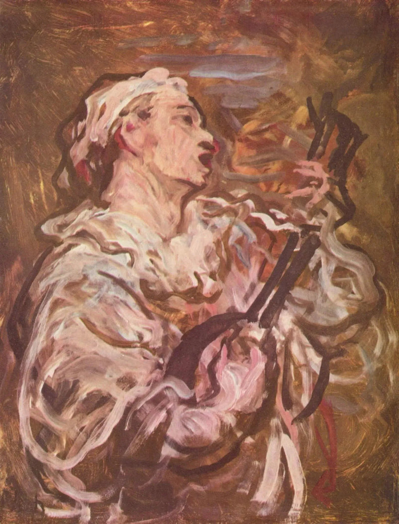 Pierrot speelt op de mandoline - Honoré Daumier