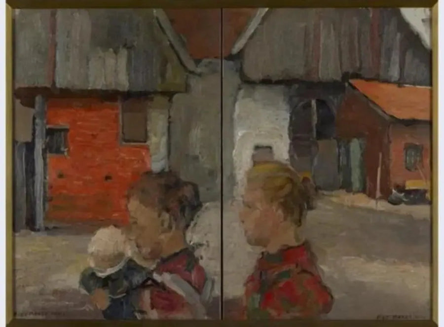 Achtergevels van landbouwgebouwen met figuren - Piet Mondrian