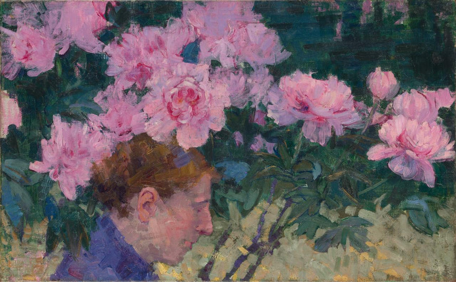 Pivoines et tête de femme – John Peter Russell