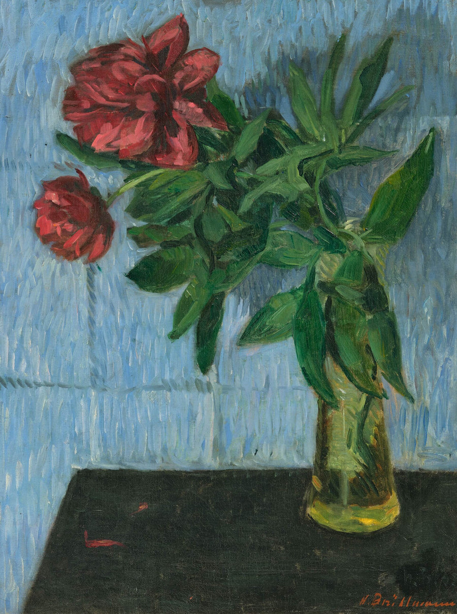 Pivoines sur fond bleu – Hans Brühlmann