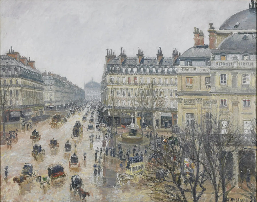 Plaats van het Franse Theater: regen effect - Camille Pissarro