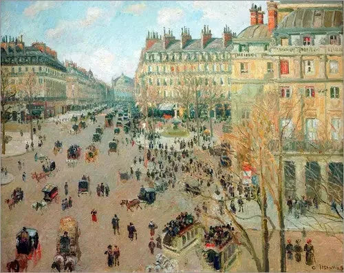 Plein van het Théâtre-Français en Avenue de l'Opéra, wintereffect van de zon - Camille Pissarro