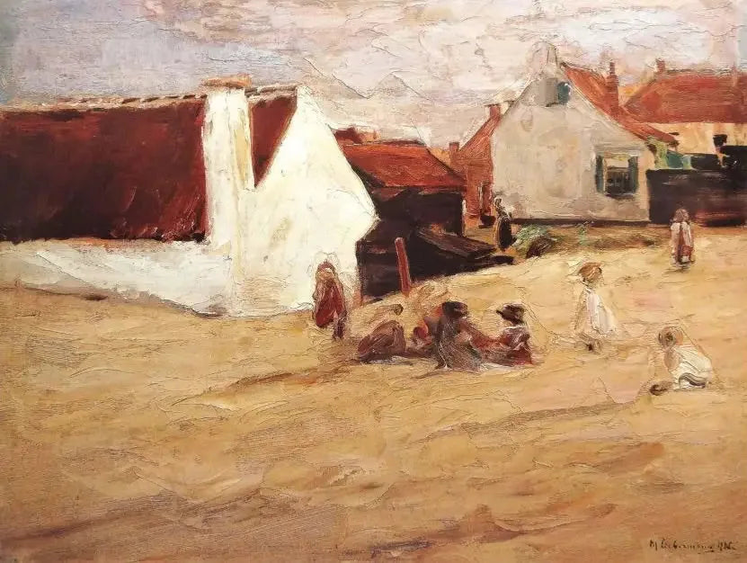 Dorpsplein met spelende kinderen - Max Liebermann