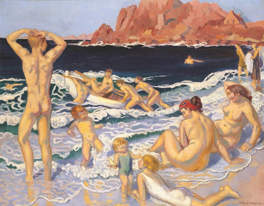 Strand bij kano en naakte man - Maurice Denis