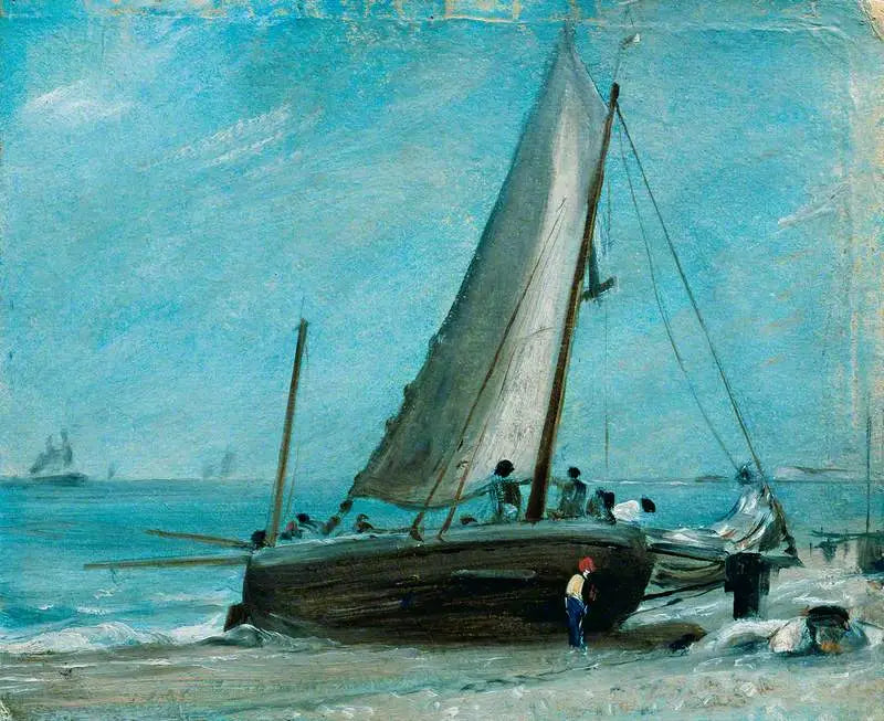 Brighton Strand, met vissersboot en bemanning - John Constable