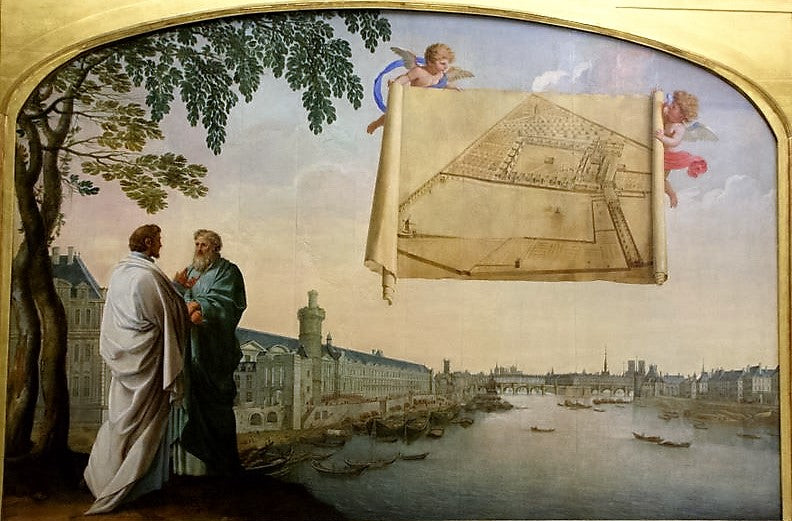 Plattegrond van de Chartreuse van Parijs gedragen door twee engelen - Eustache Le Sueur