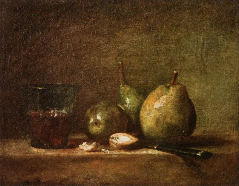 Peren, noten en wijnglas - Jean Simeón Chardin