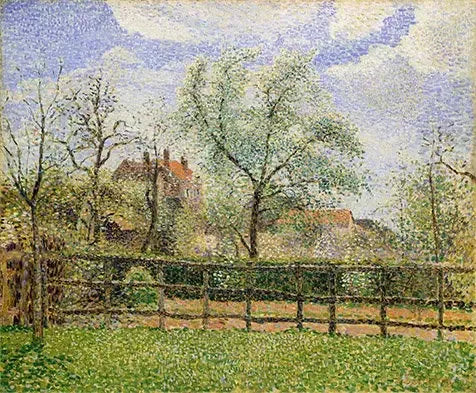 Bloeiende perenbomen in Eragny, ochtend - Camille Pissarro