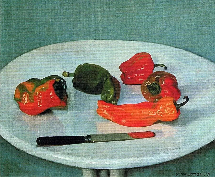 Rode paprika's op ronde tafel, gelakt wit - Félix Vallotton

Source:
Poivrons rouges sur table ronde, laquée blanc - Félix Vallotton