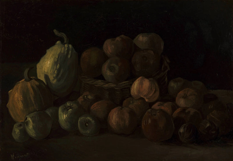 Stilleven met een mand appels en twee pompoenen - Vincent van Gogh