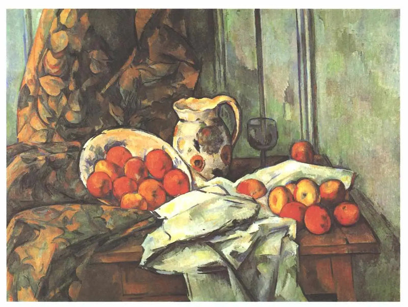 Appels en kruik op een tafel - Paul Cézanne