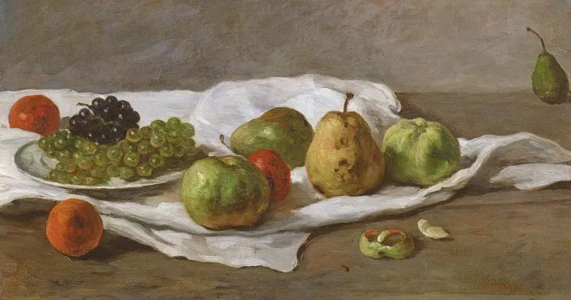 Aardappelen, peren en druiven op een tafel - Gustave Courbet