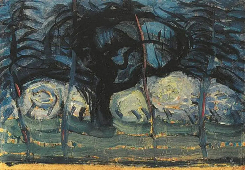 Blauwe appelboom met golvende lijnen I - Piet Mondrian