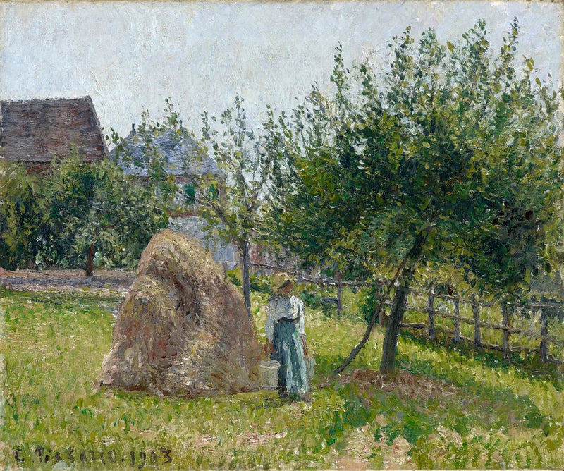 Appel en de molen te Eragny, zonnige ochtend - Camille Pissarro