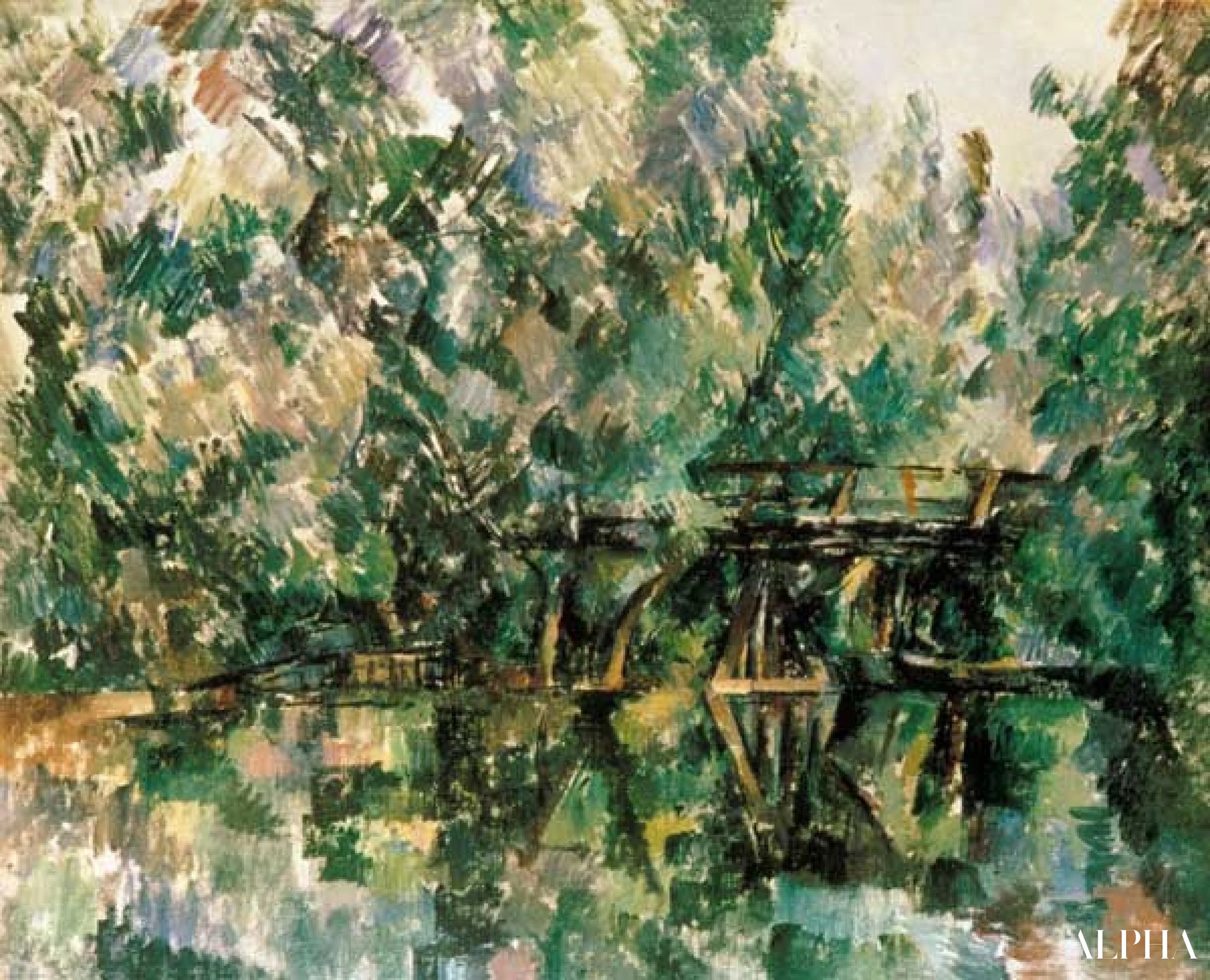 Houten brug boven een rug - Paul Cézanne - Reproducties van schilderijen en hoogwaardige schilderijen