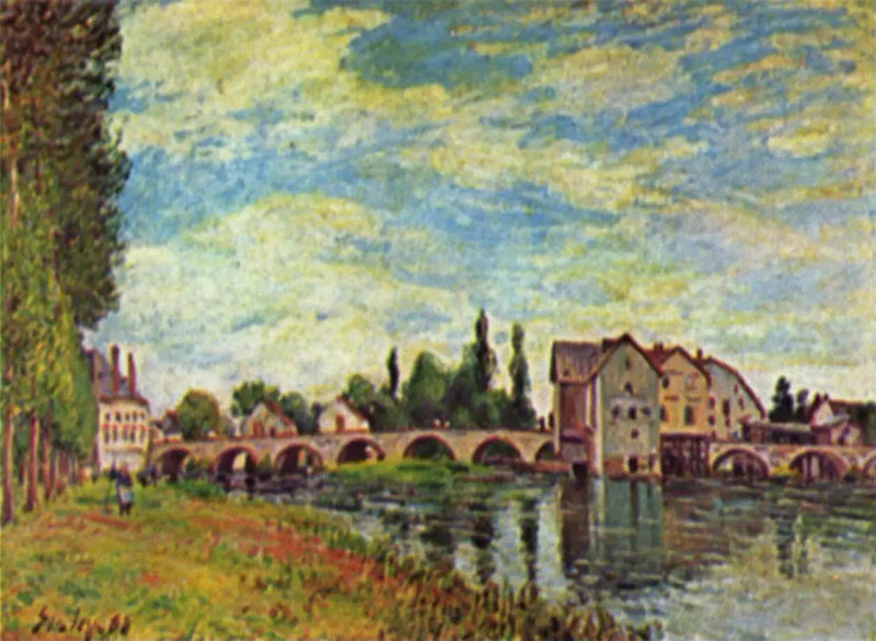 Brug en Molen van Moret in de zomer - Alfred Sisley