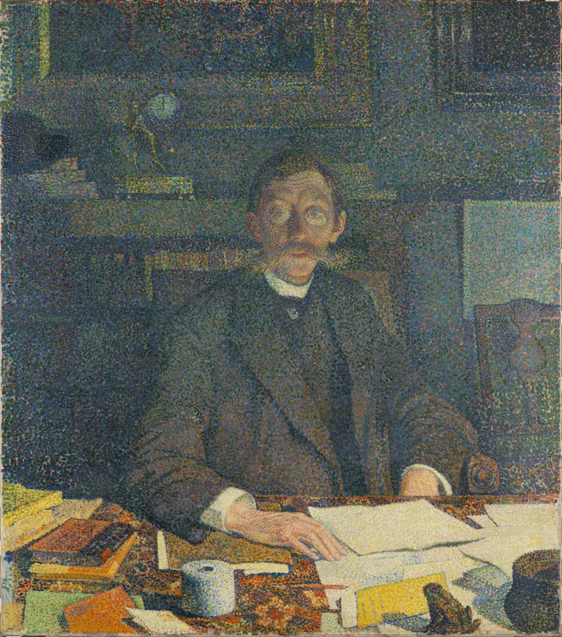 Portret van Emile Verhaeren in zijn werkkamer, rue du Moulin in Sint-Joost-ten-Node - Théo van Rysselberghe