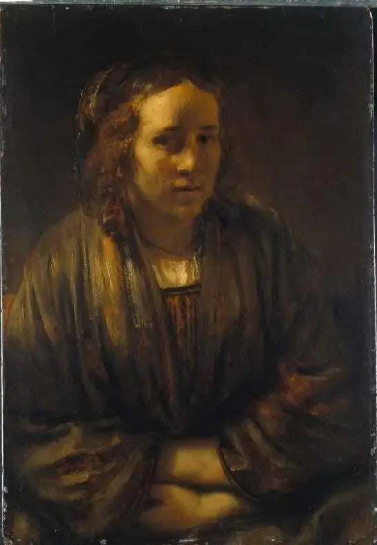 Portret van Hendrickje Stoffels in een zijden verpakking - Rembrandt
