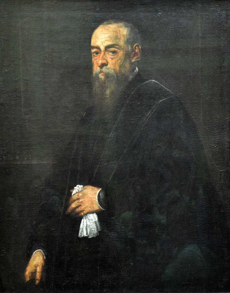 Portret van een oude man die een zakdoek vasthoudt - Jacopo Tintoretto