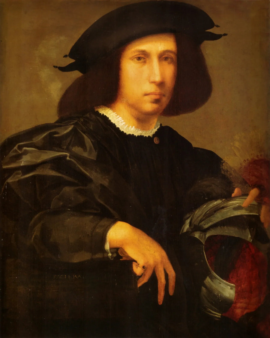 Portret van een man met een helm - Rosso Fiorentino