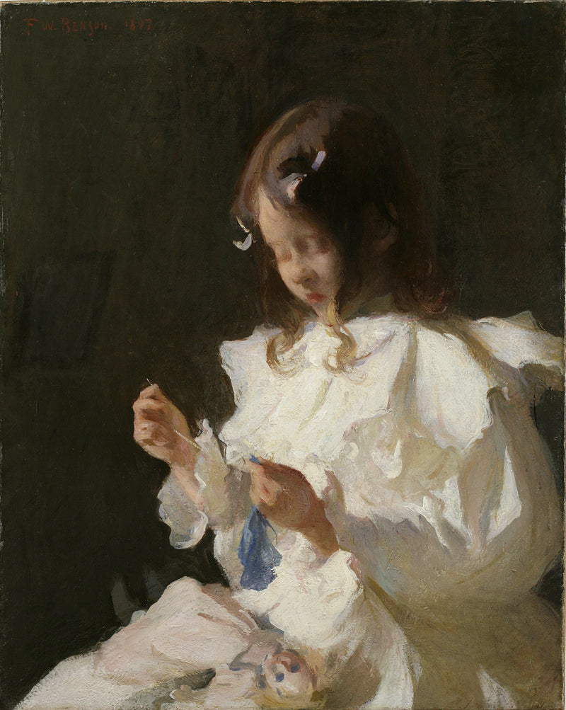 Portret van een kind dat naait - Frank Weston Benson