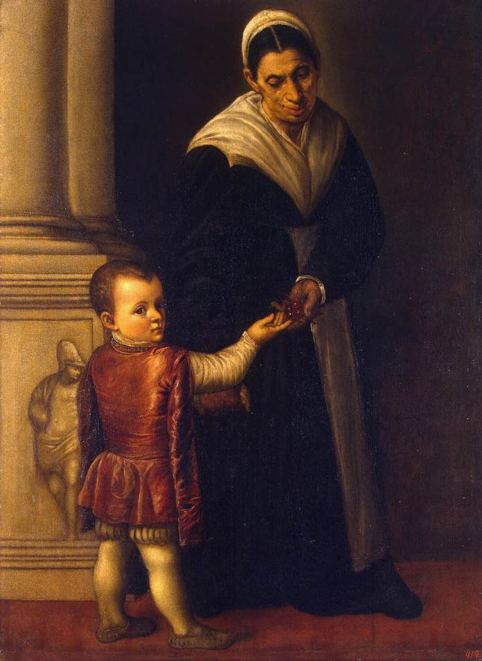 Portret van een jongen met zijn voedster - Alessandro Bonvicino