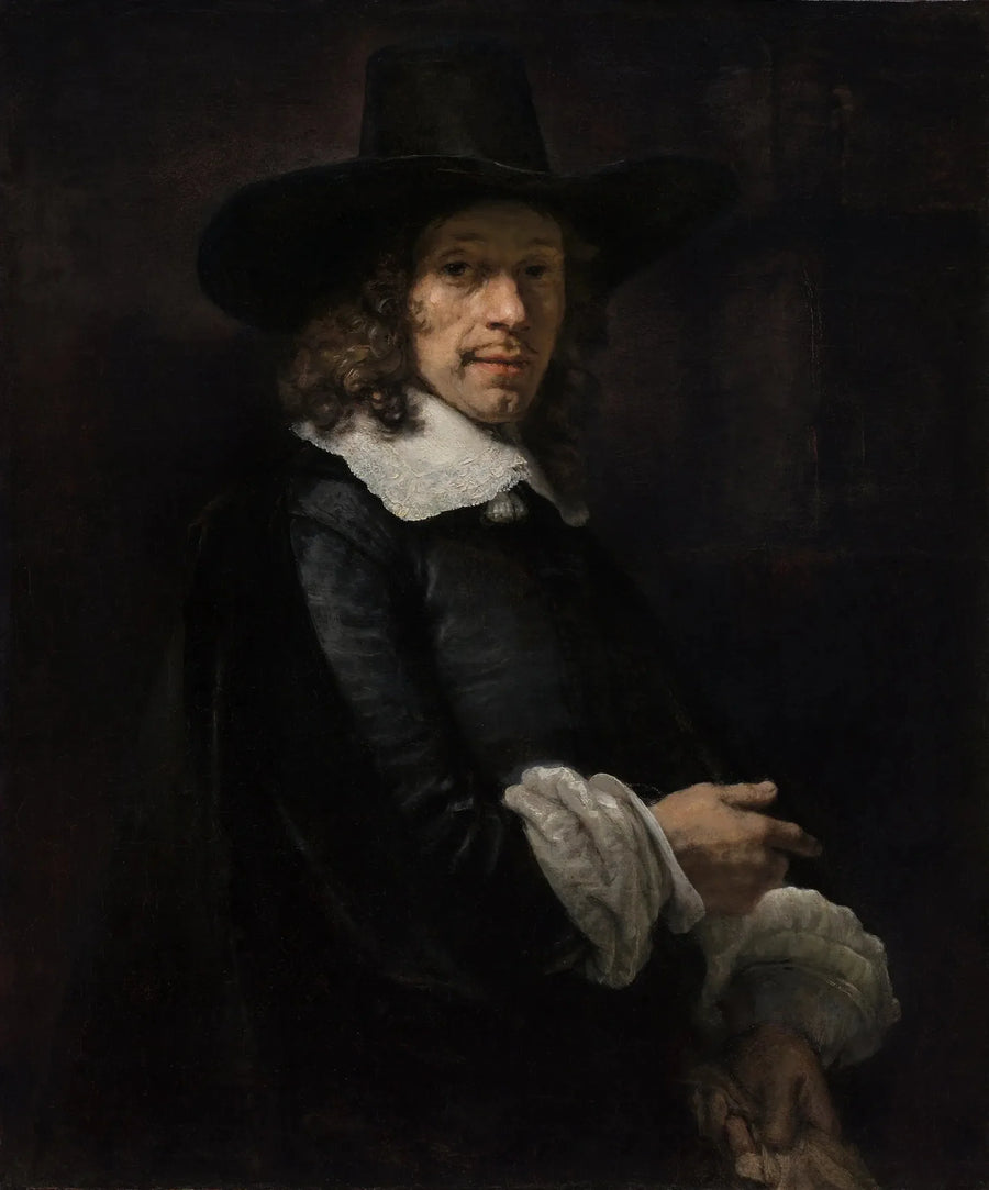 Portret van een man met een hoge hoed en handschoenen - Rembrandt