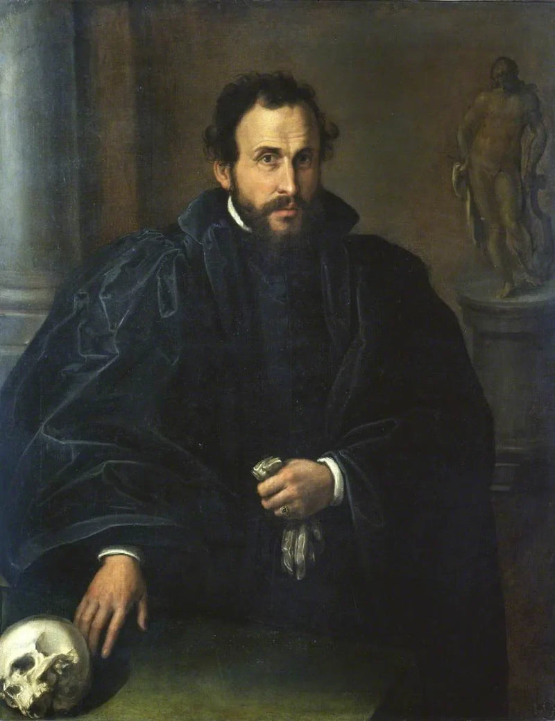 Portret van een man met een schedel - Lorenzo Lotto