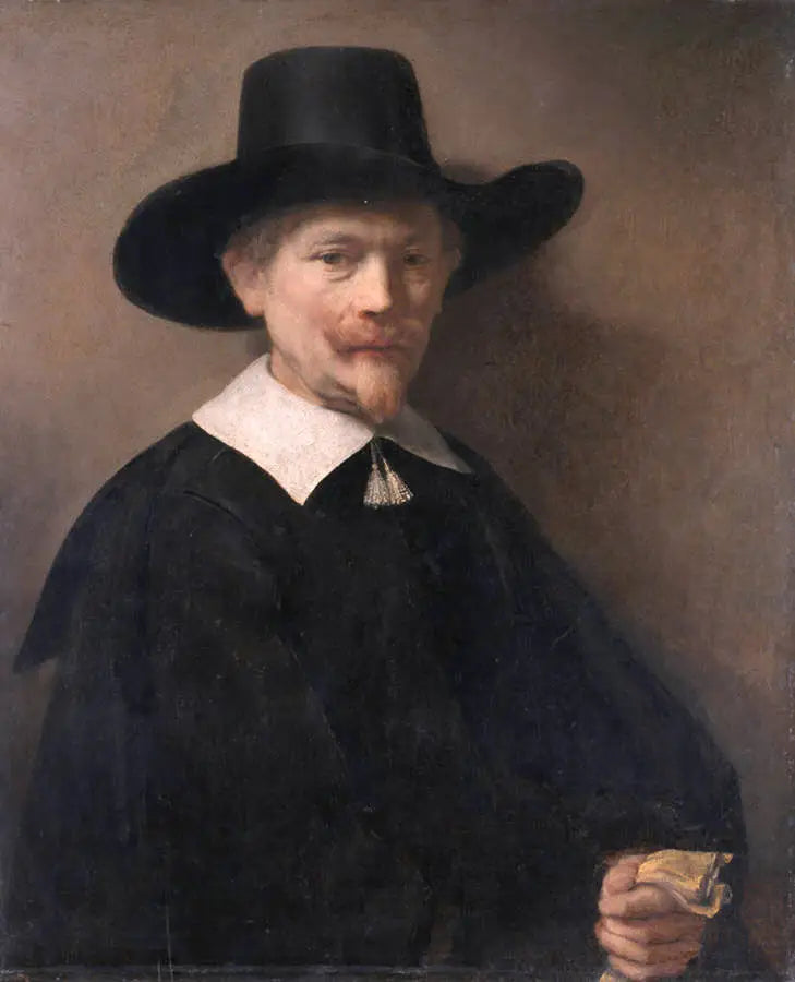 Portret van een man met handschoenen in de hand - Rembrandt