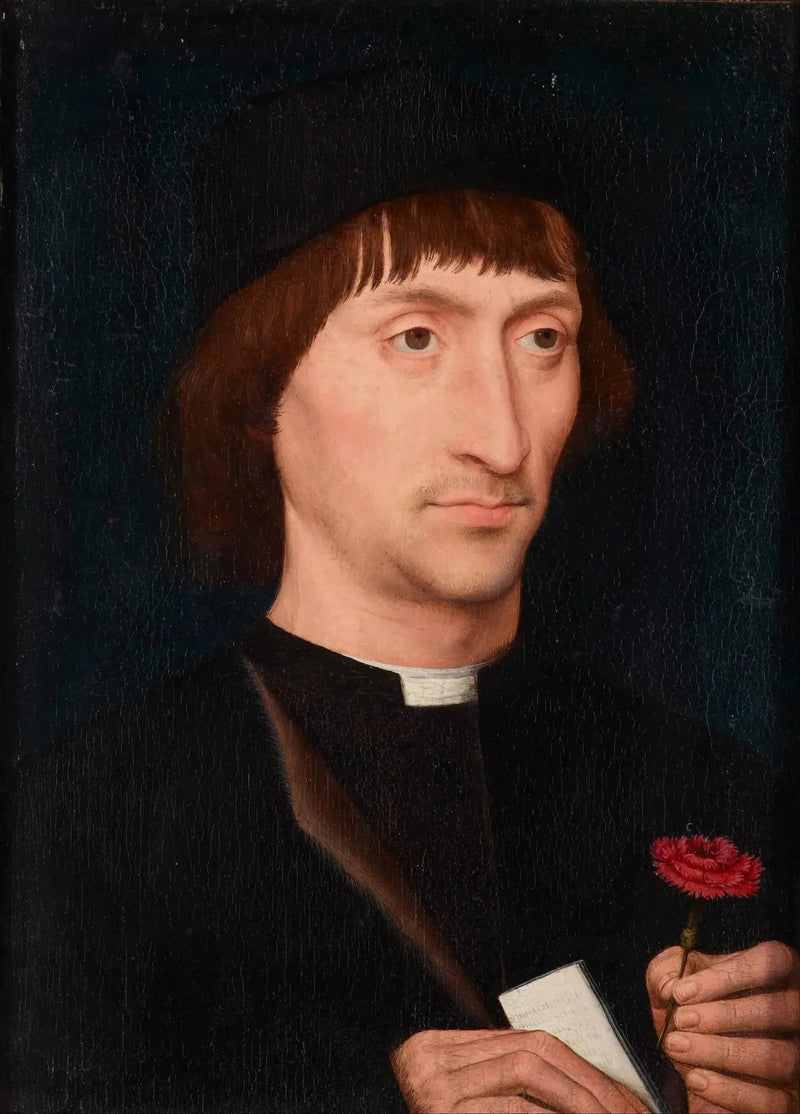 Portret van een man met een roos - Hans Memling