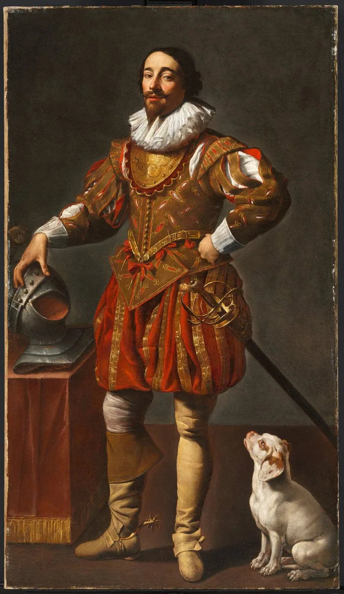 Portret van een man met zijn hond - Simon Vouet