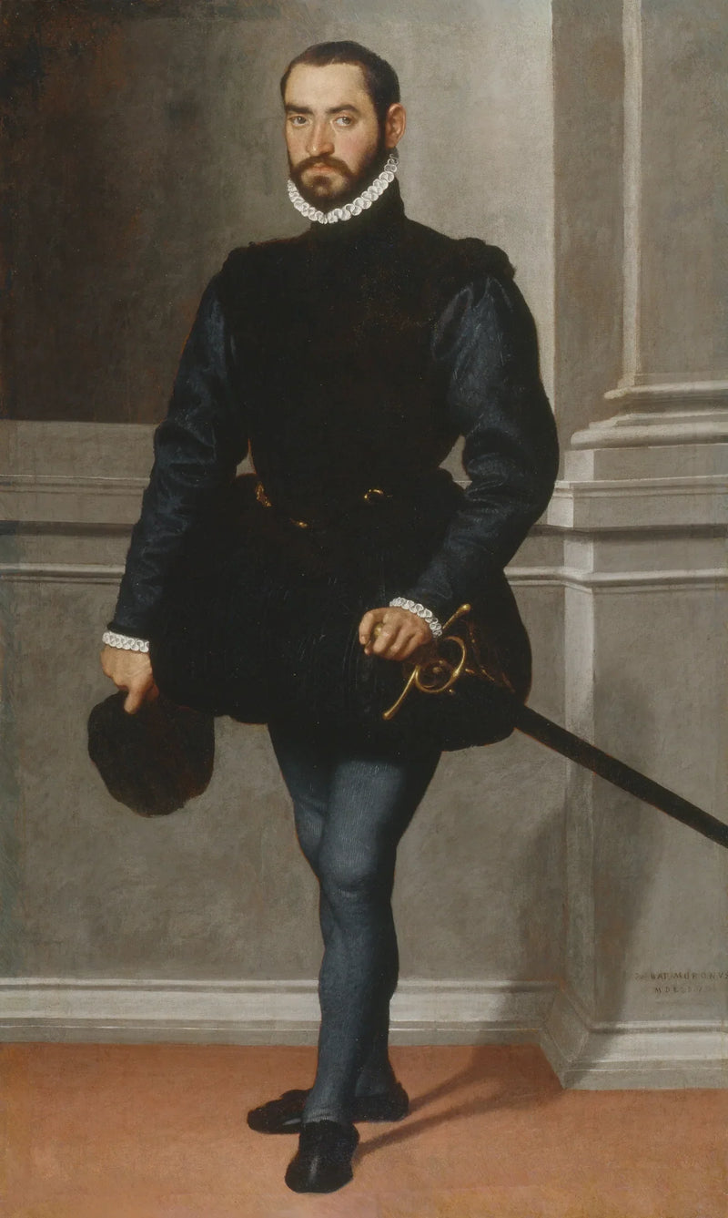 Portret van een baardige man in het zwart - Giovanni Battista Moroni