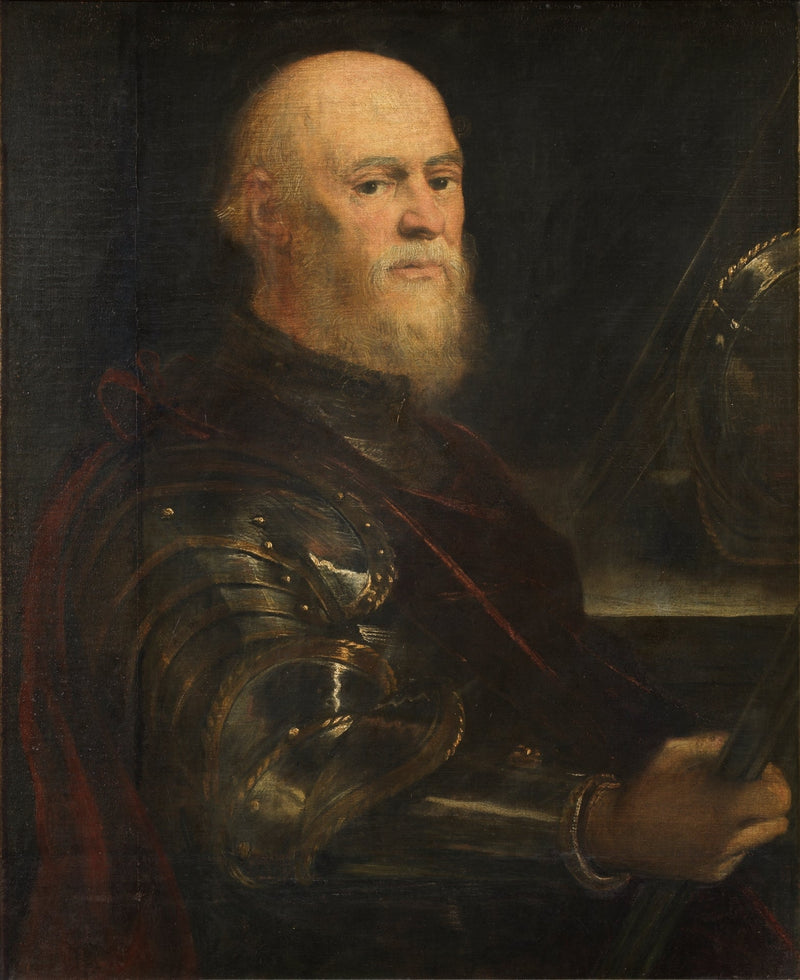 Portret van een man in harnas die het bevelsysteem vasthoudt, waarschijnlijk Jan Amor Tarnowski - Jacopo Tintoretto