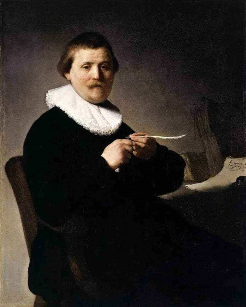 Portret van een man die zijn pen slijpt - Rembrandt